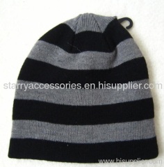 Acrylic strip doubel layer knitted winter hat