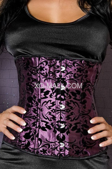 Sexy purple satin printed underbust corset