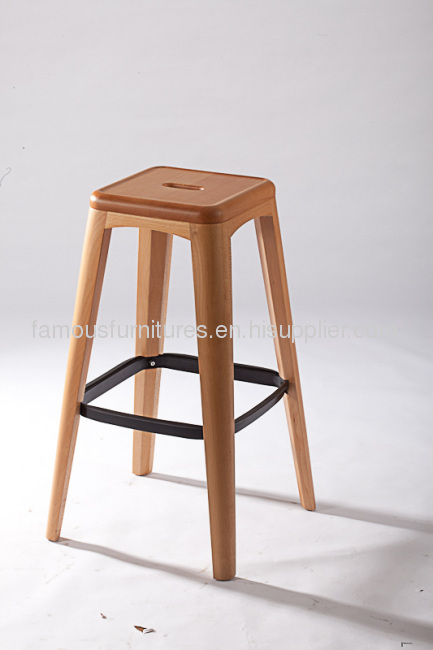 square modern classic solid wood steel rootrest haut bar stool