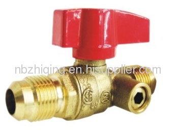 CSA 1/2 psig Approved, Flare / Flare BrassGas Ball Valve With 1/8NPT Side Tap, Aluminum Lever Handle