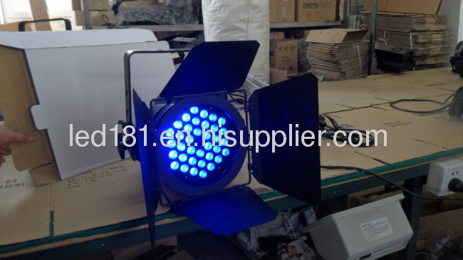 36*3w tri color aluminul led par 64 light equipment with barndoors