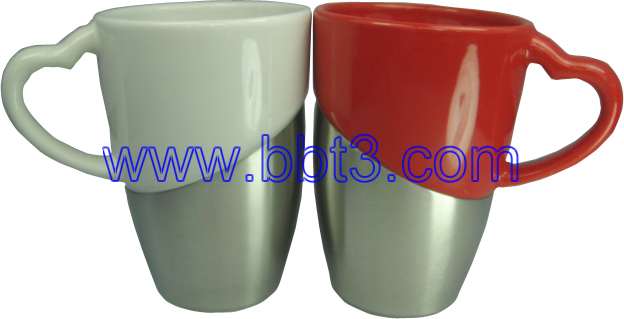2013 heart shape ceramic & stainless steel mug