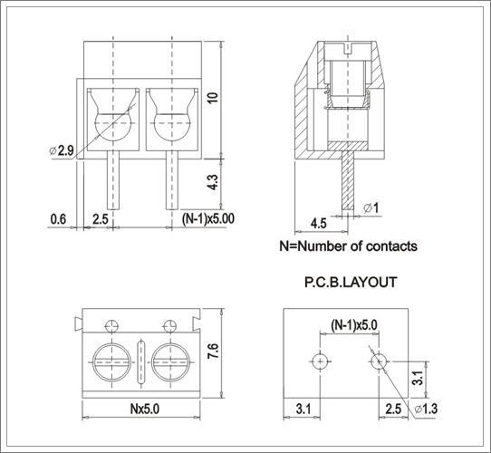 China Wire Terminal Block KaiFeng Manufacturer pitch 5.0mm 22-14AWG wire range