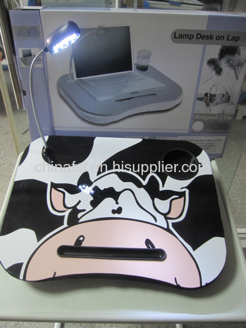 white and black cow portable laptop table with cushion and led light