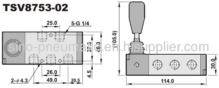Shako 5/3 way 1/4Hand lever valve TSV87532M TSV87532S
