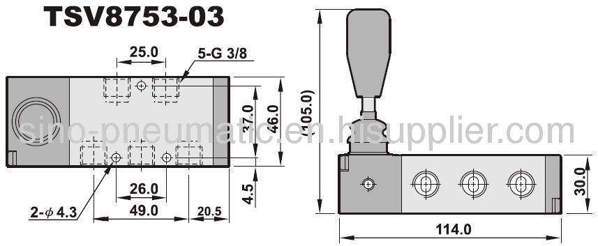 Shako 5/3 way 1/4Hand lever valve TSV87532M TSV87532S