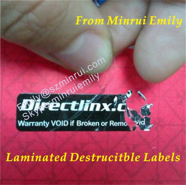 Custom Laminated Destructible Labels,water resistant out door use destructive labels