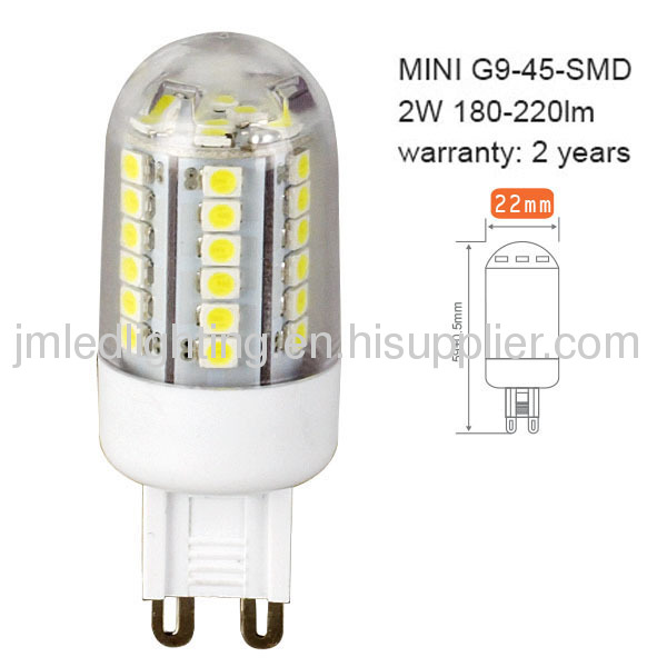 110v or 230v mini g9 led bulb light 2w 200lm 