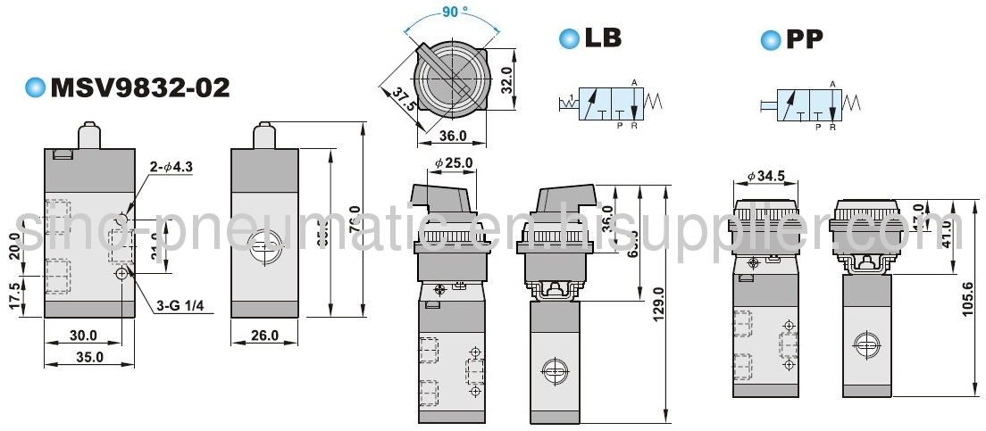 3/2 Way 1/4Aluminum body MSV98322 Shako Mechanical Valves