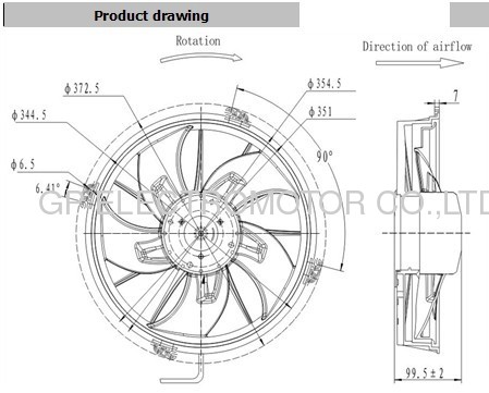 Buses Cars 300mm 48V ventilation Brushless DC Axial Fan with 100% speed control