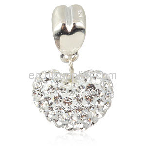 925 Sterling Silver european White Crystal Heart Pendant Beads