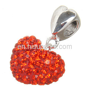 Wholesale Red Heart Shaped european Rhinestone Dangle Charm