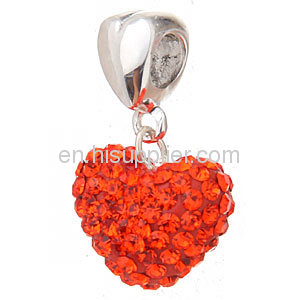 Wholesale Red Heart Shaped european Rhinestone Dangle Charm