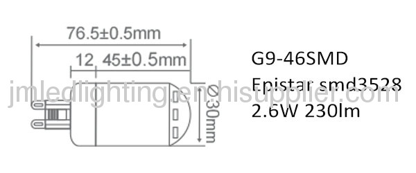 2.6w g9 led bulb light 230lm plastic 