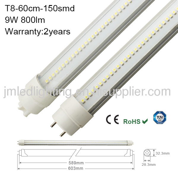 9w t8 led tube light 800lm aluminium 60cm