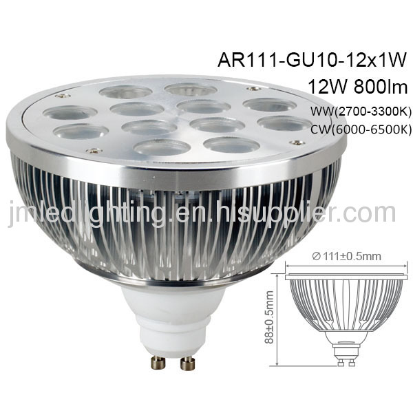 2013 new 12x1w gu10 ar111 led spotlight 12w 800lm