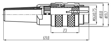 M16 male connector with cable clamp