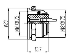 M16 male connector with cable clamp