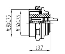 M16 male connector with cable clamp