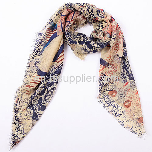 Large Cashmere Wool Pashmina Fashion Printing Square Hijabs For Women