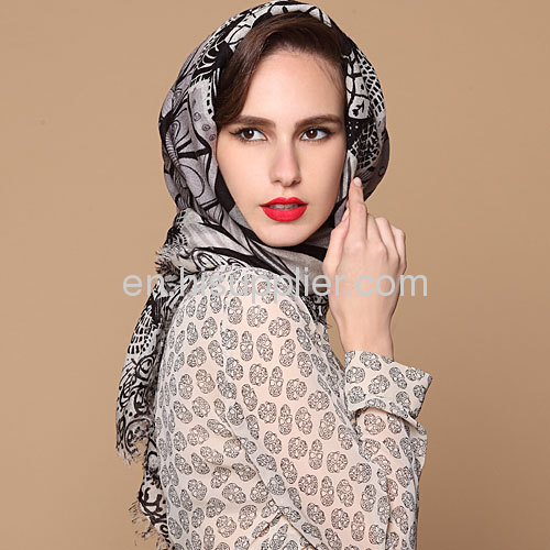 Large Cashmere Wool Pashmina Fashion Printing Square Hijabs For Women