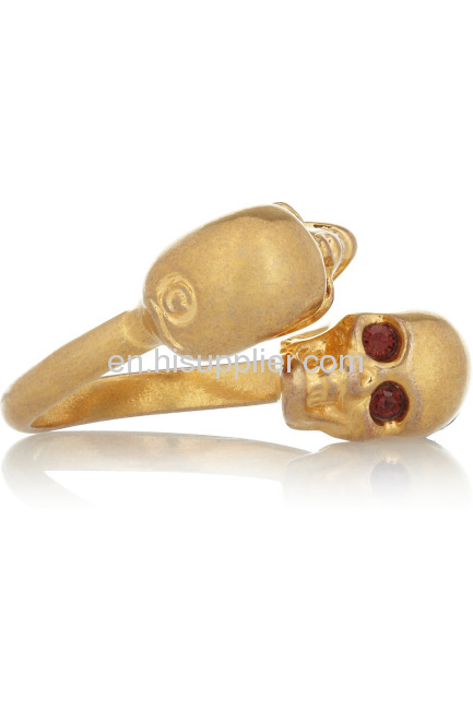 Wholesale Fashion Cool Double Gold Plated Swarovski Crystal Skull Ring 