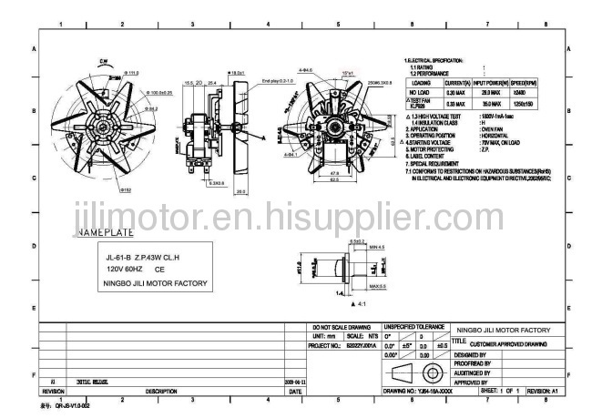 120V 2800-3400RPM 0.3A 50/60HZ Cover very electric oven