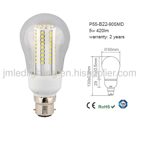 b22 p55 led bulb 5w 420lm 90smd clear 