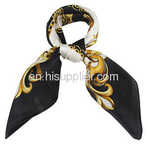 Wholeslae Small Black BorderFloral Pattern Square Silk Scarf