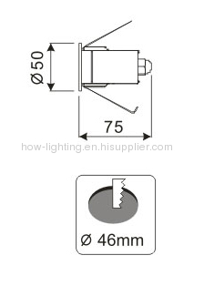 1W LED Recessed Light IP68 with size of dia.50x75mm