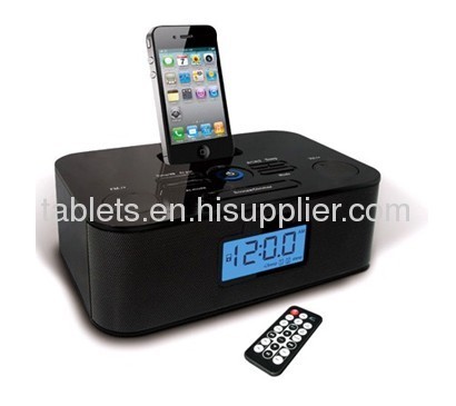 portable stereo bluetooth speaker with iphone dock station alarm clock radio