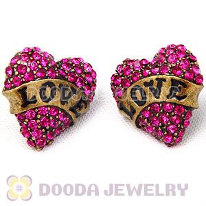 Vintage Style Crystal Heart LOVE Stud Earrings Wholesale