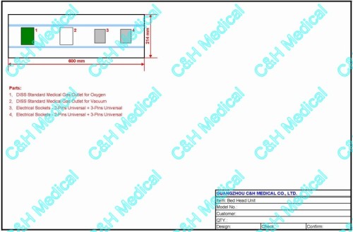 Hospital equipment Bed Head Trunk for gas pipeline system 