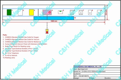 Hospital Bed Head UnitWith OHMEDA Standard Gas Outlets