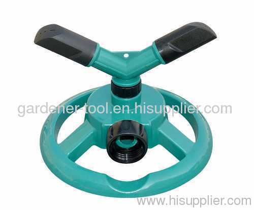 Plastic 2-arm rotary sprinkler with plastic base as lawn sprinkler or yard sprinkler