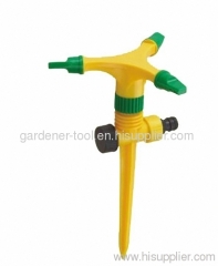 Plastic 3-arm water rotary sprinkler with plastic spike