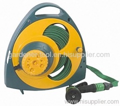 Plastic 15M Flat Hose Reel with nozzle and sprinkler