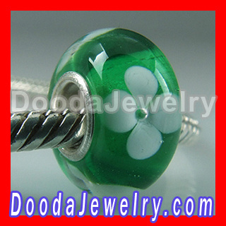 cheap 925 Silver Core european Flower Lampwork Glass Beads wholesale