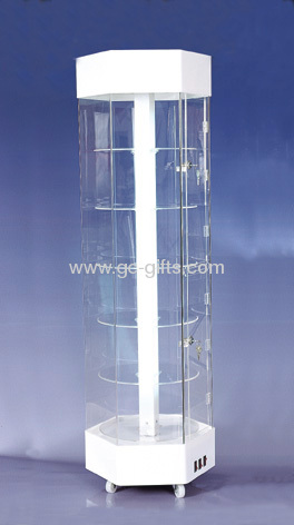 Floor moveable acrylic display cabinets with lights on top