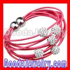 Wholesale Shamballa Leather Bracelet with Swarovski Crystal