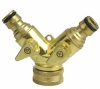 Brass twin tap connector with valve