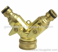 Brass twin tap connector with valve