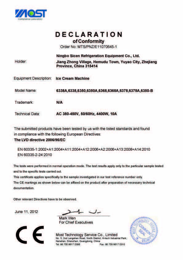 CE compliant-ice cream machines S11070645-1