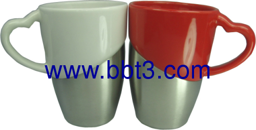 2013 heart shape ceramic & stainless steel mug