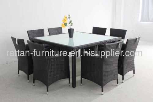 modern furniture PE rattan dining room set square table and chair 9pcs