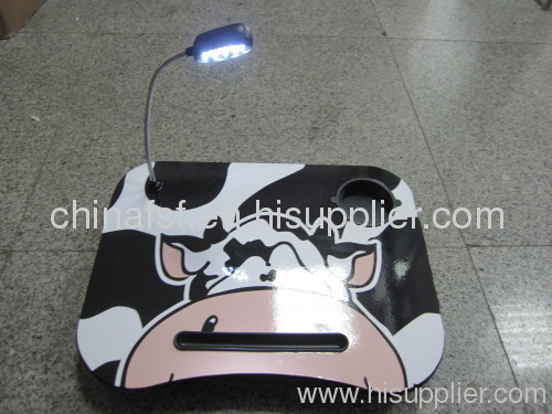 white and black cow portable laptop table with cushion and led light