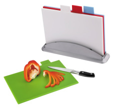 color coded cutting board with stand