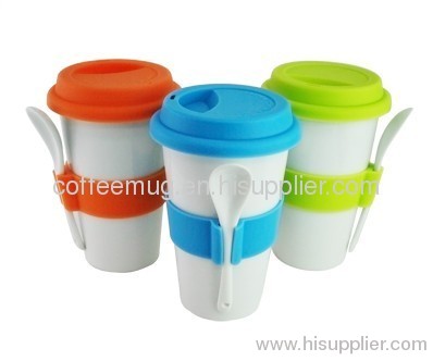 Double wall procelain cup with spoon