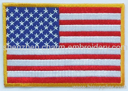 Sew-on, 8CM X 6CM, 100% twill embroidered USA national flag patches, four thread colors Embroidered Flag Patches