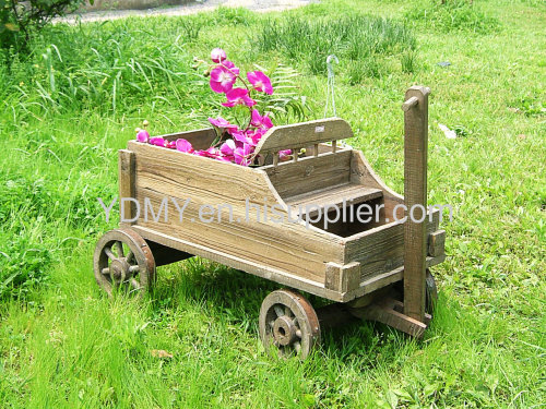 Wooden Wheel barrow flower pot